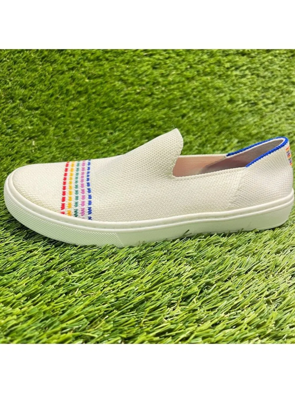 Rothy's The Kids Girls Size 3Y Ivory Blue Red Casual Classic Slip On Flats Shoes